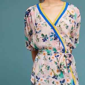 Anthropologie Silky Tie-Front Floral Top